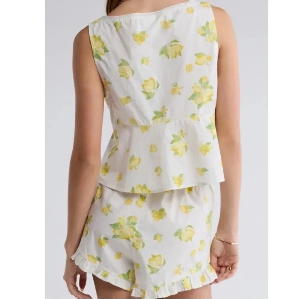 NEW Abound Lemon Print Tie Front Tank Top White & Yellow - Picture 2 of 4